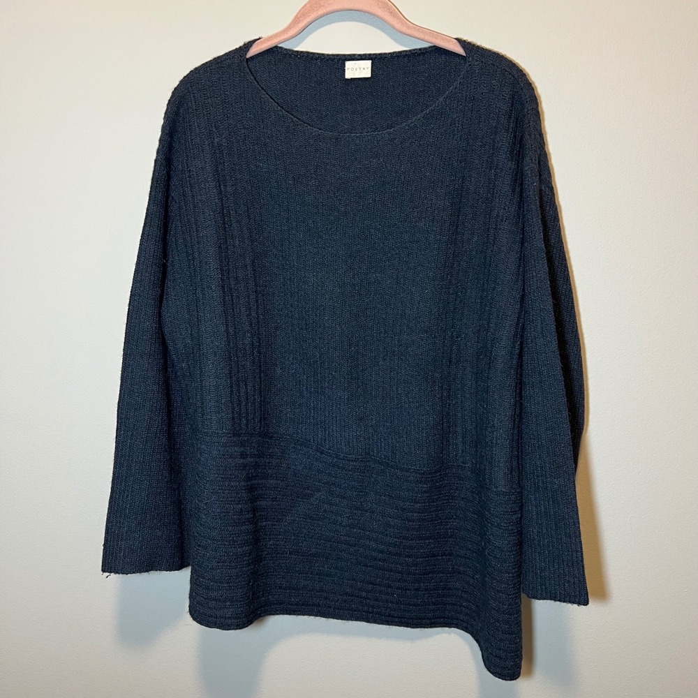 Poetry Navy Blue Baby Alpaca Cotton Ribbed Oversized Sweater Size 12